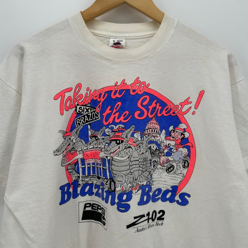 Vintage 90s Austin Texas Armadillo Blazing Beds T-Shirt XL Single Stitch Pepsi